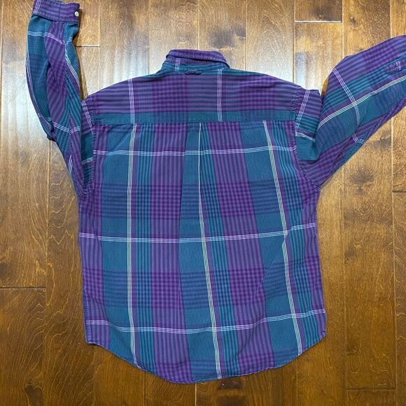 Siegfried Vintage 90s Plaid Purple Green Button Front Cotton Shirt Men's Large - Picture 5 of 8